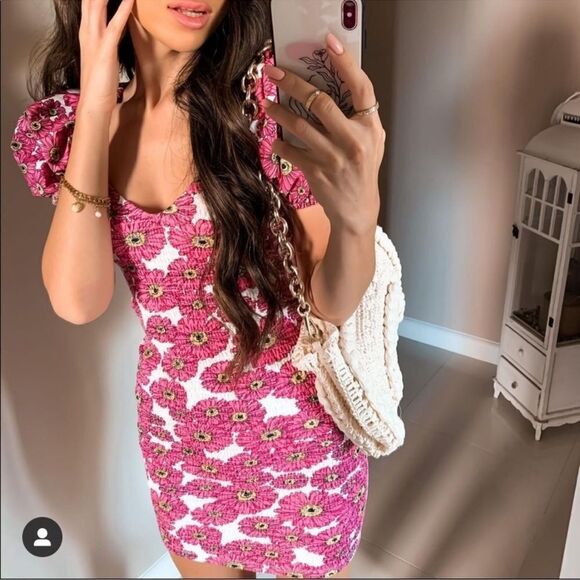 Zara elastic printed dress with ballon sleeves - Picture 3 of 7